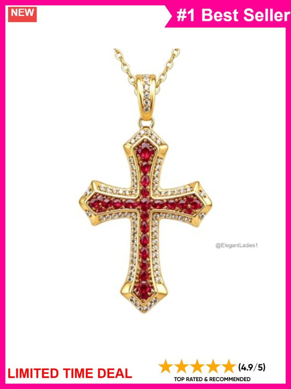 Birthstone Cross Necklace 18K Gold Plated Cubic Zirconia Pendant Women Gift